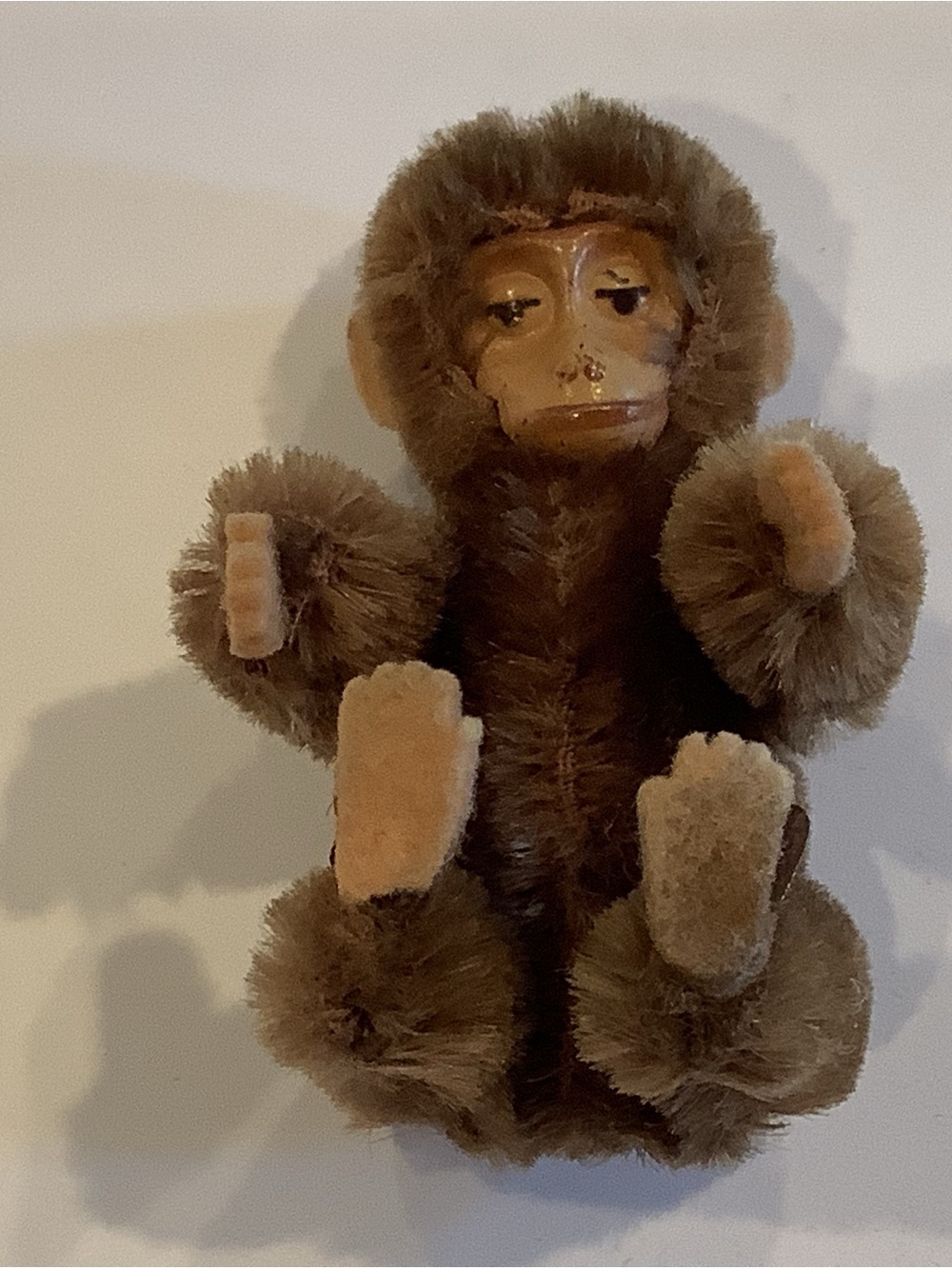 Vintage Schuco Mohair Monkey 3” with Metal 3# Face Dark Brown Arms and Legs Move